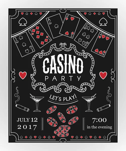 Invitación de fiesta del casino en pizarra con elementos decorativos. Ilustración de vector Vintage — Vector de stock