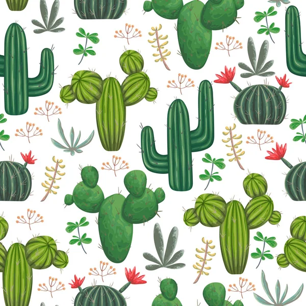 Motif sans couture avec, cactus, succulents et éléments floraux. Illustration botanique vectorielle vintage dans un style aquarelle . — Image vectorielle