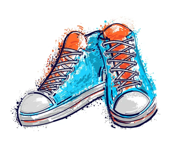 Zapatillas deportivas en estilo acuarela. Elementos aislados. Vintage ilustración vectorial dibujado a mano — Vector de stock