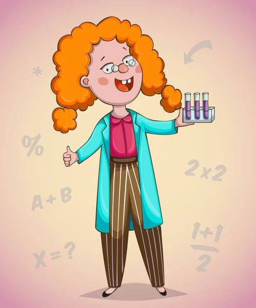 Girl scientist. Cartoon character. Vector illustration — Stock Vector