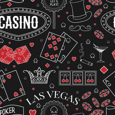 Casino Tema. Kara tahta üzerinde dekoratif elemanları ile Seamless modeli. Kumar sembolleri. Vintage vektör çizim
