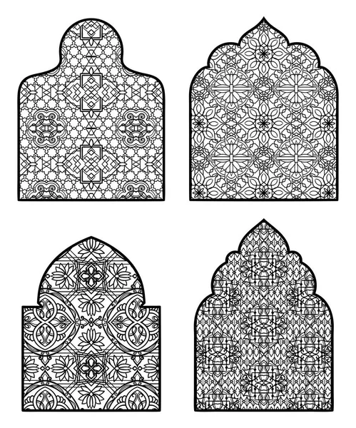전통적인 이슬람 장식으로 아랍어 windows의 컬렉션입니다. 인사말 카드, 배너, 포스터, 인쇄에 대 한 디자인 개념. 벡터 일러스트 레이 션 — 스톡 벡터