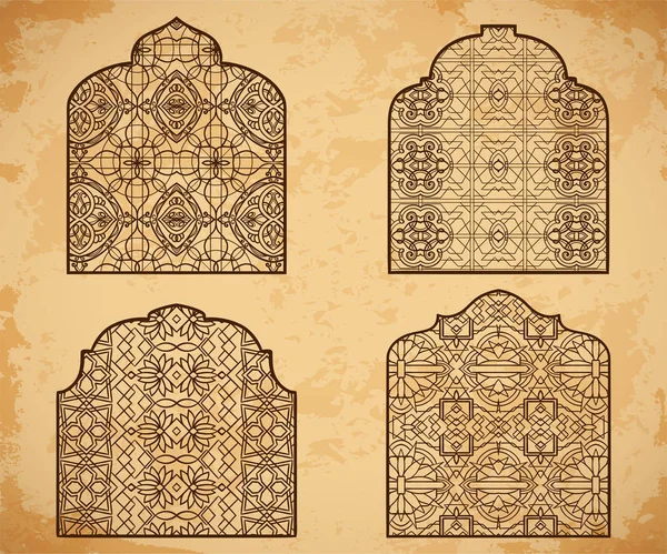 Coleção de janelas árabes com ornamento islâmico tradicional. Conceito de design para cartão de saudação, banner, cartaz, impressão. Ilustração vetorial — Vetor de Stock