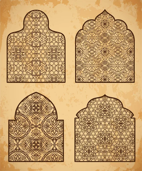 Kolekcja arabski Windows z tradycyjnej islamskiej ornament. Koncepcja dla karty z pozdrowieniami, baner, plakat, wydruku. Ilustracja wektorowa — Wektor stockowy