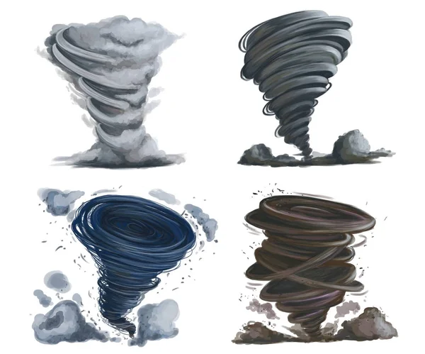 Tornado-Set. isolierte Elemente auf weißem Hintergrund. Handgezeichnete Illustration — Stockfoto