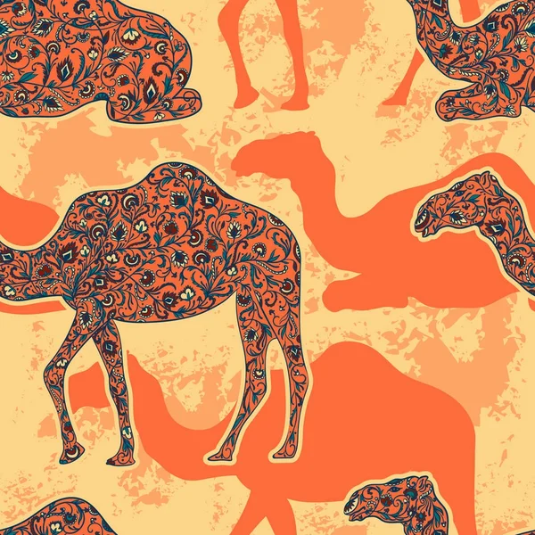 Patrón Sin Costuras Con Camello Decorado Con Adorno Oriental Ilustración — Archivo Imágenes Vectoriales