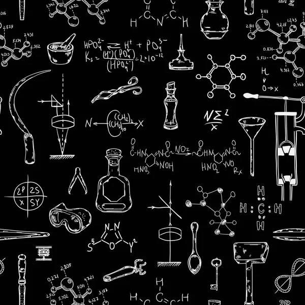 Seamless Pattern Vintage Science Objects Scientific Equipment Physics Chemistry Vector — Stock Vector