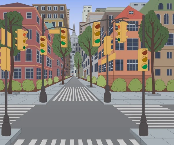 City Street Buildings Traffic Light Crosswalk Traffic Sign Cityscape Background — Stock Vector