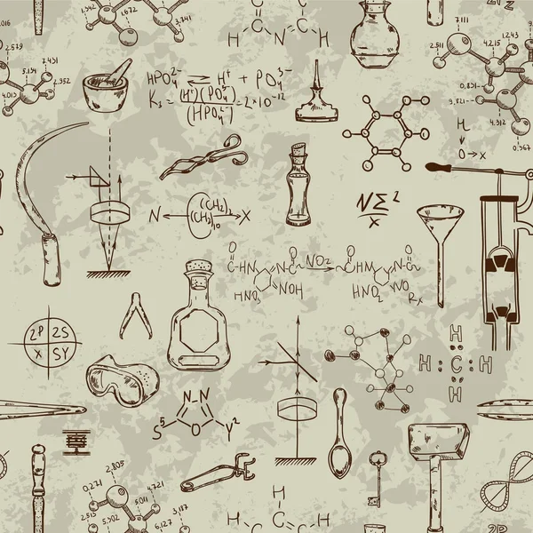 Vintage Bilim Nesneleri Ile Seamless Modeli Fizik Kimya Için Bilimsel — Stok Vektör
