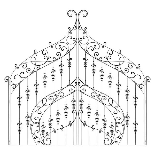 Ročník Kovaná Brána Florálním Ornamentem Izolovaný Objekt Ručně Kreslenou Vektorové — Stockový vektor
