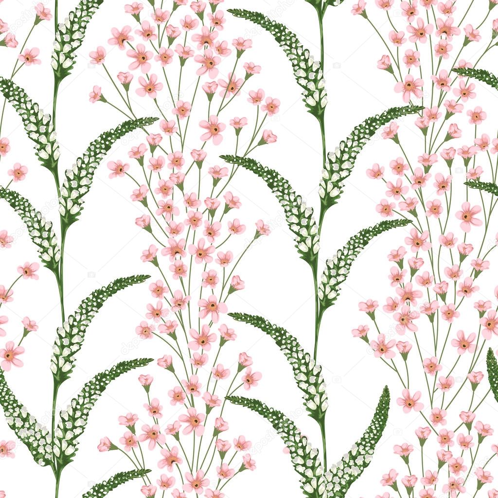 Seamless pattern with snapdragon and alstroemeria. Decorative holiday floral background. Vintage vector illustration in watercolor style