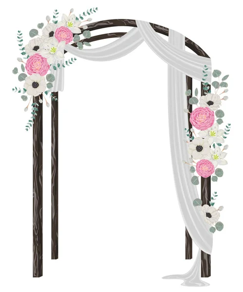 Bellissimo Arco Nuziale Con Fiori Foglie Rami Design Floreale Vintage — Vettoriale Stock