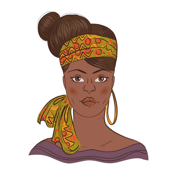 복고풍 헤어스타일으로 아프리카 여자의 초상화입니다 일러스트 — 스톡 벡터