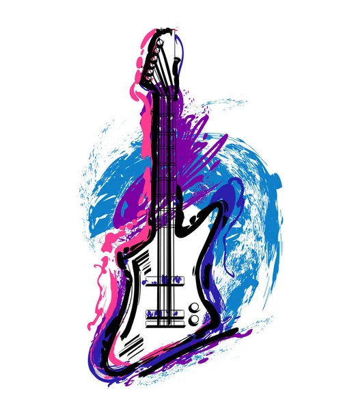 Electric Guitar Hand Drawn Grunge Style Art Vintage Colorful Design — Stock Vector