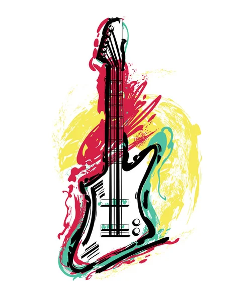Guitare Électrique Art Style Grunge Dessiné Main Design Coloré Vintage — Image vectorielle
