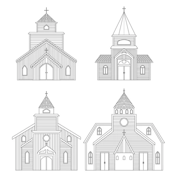Kyrkobyggnader Inställd Isolerade Element Vit Bakgrund Vektorillustration — Stock vektor