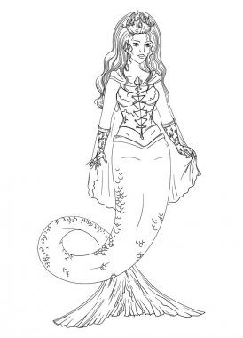 Deniz kızı. Beyaz arka plan üzerinde izole. Vektör çizim