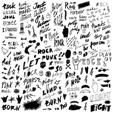 Elle çizilmiş yazı koleksiyonu. Tipografi doodle tasarımı. Vektör çizim