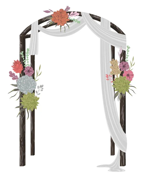 Beautiful Wedding Arch Succulents Flowers Leaves Branches Vintage Floral Design — Stock Vector