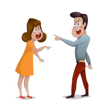 Quarrel. Young couple arguing. Man and woman shouting at each other. Problems in relationships, disagreement and conflict. Vector illustration  clipart