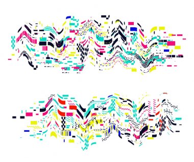 Aksaklık öğeleri bozuk. Piksel gürültü ile renkli soyut tasarım. Poster, afiş, el ilanları, posterlerini açmaları, broşürler için trendy kapak arka plan. Vektör çizim 