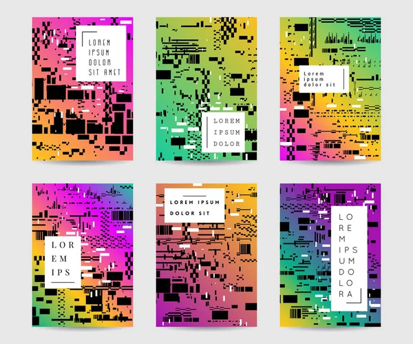 Набор Фонов Сбоев Красочный Абстрактный Дизайн Пиксельным Шумом Модные Шаблоны — стоковый вектор