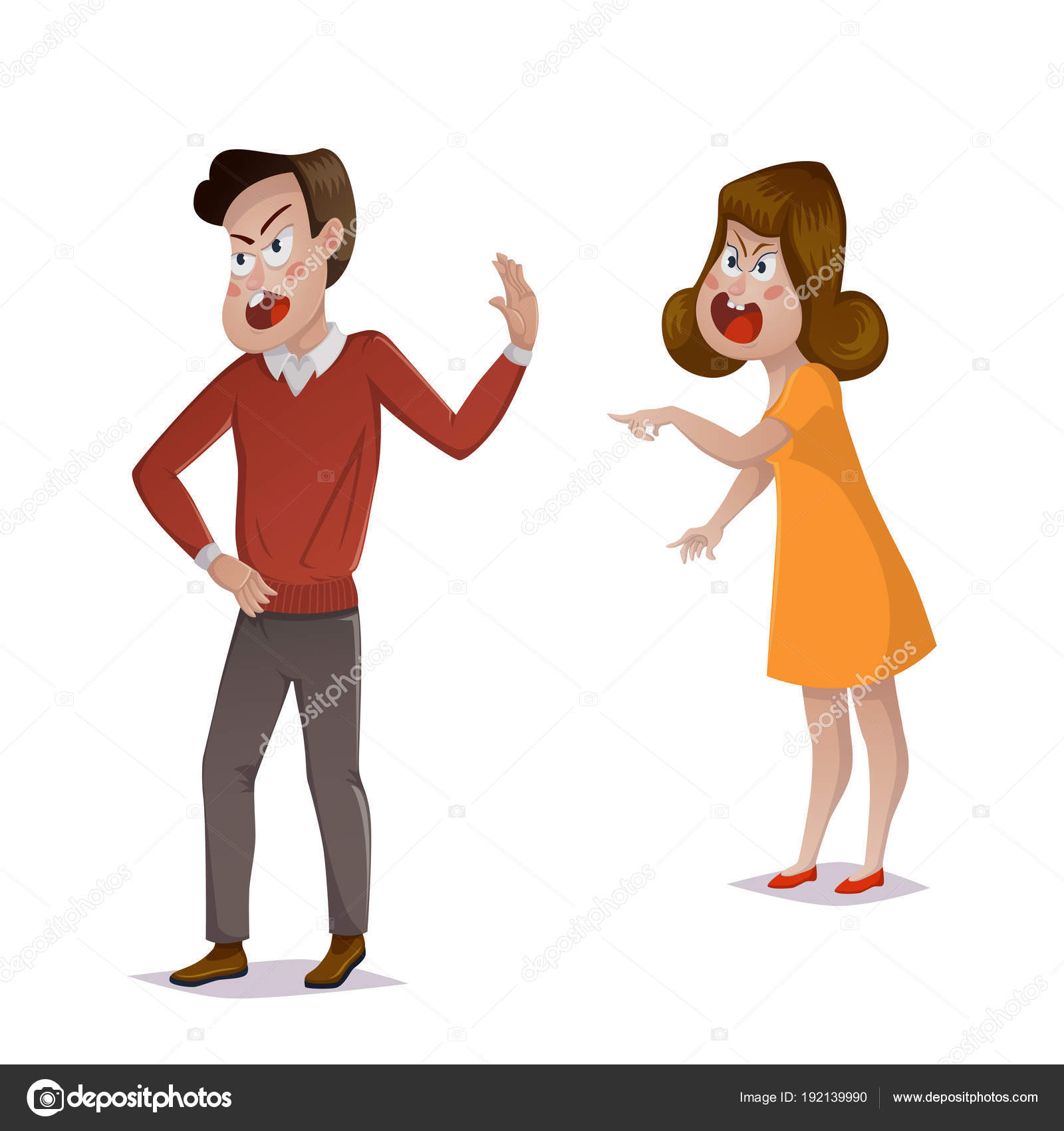 けんか 若いカップルと主張します 男性と女性がお互いに叫んでいます