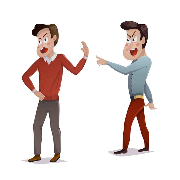 Quarrel Two Men Arguing Shouting Each Other Male Conflict Problems — Stock Vector