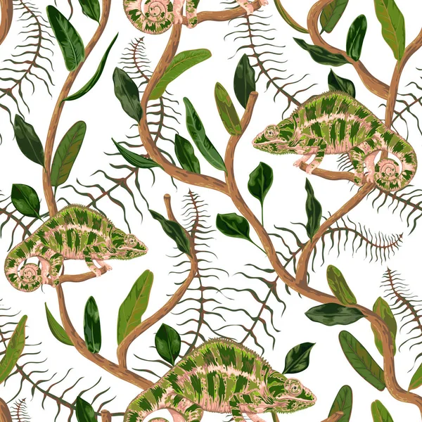 Wzór Tropikalny Liści Kameleon Egzotyczne Tło Botanicznych Ilustracja Wektorowa Stylu — Wektor stockowy