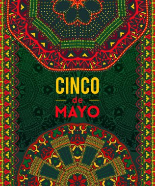 Güzel tebrik kartı, Cinco de Mayo Festivali için davet. Tasarım konsepti ile süslü mandala Meksika fiesta tatil için. Vektör çizim 