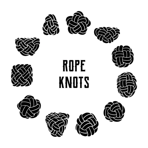 Collection Rope Knots Isolated Objects Black White Vector Illustration — Stock Vector