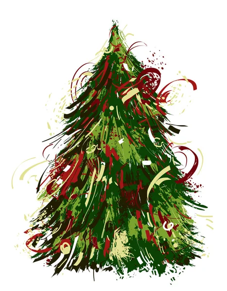 抽象圣诞树 手绘发牢骚风格的艺术 圣诞快乐概念设计的横幅 印刷品 彩色矢量图解 — 图库矢量图片