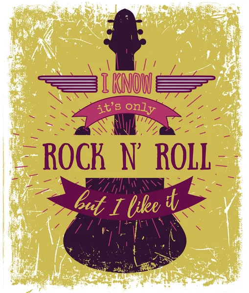 Typography Poster Silhouette Guitar Grunge Background Know Only Rock Roll — Stock Vector
