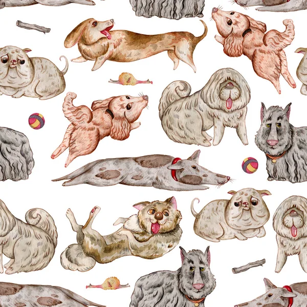 Nahtloses Muster Mit Hunden Und Designelementen Kollektion Niedliche Lustige Charaktere — Stockfoto