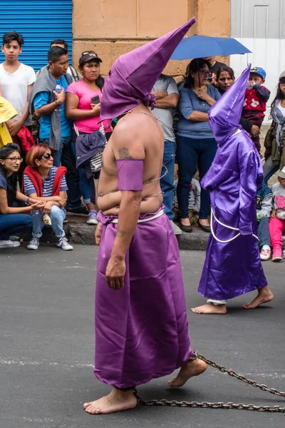 Quito Pichincha Ekwador Marca 2018 Marsz Penitentów Procesji Wielkanocnej Semana — Zdjęcie stockowe