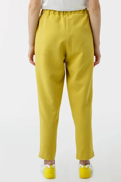 Young Lady Yellow Pants White Background — Stock Photo, Image