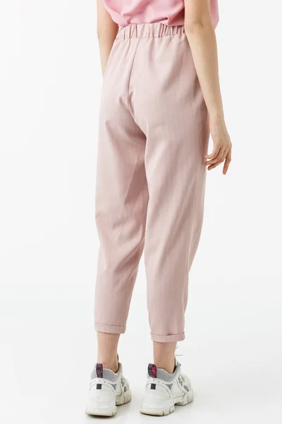 Jeune Fille Pantalon Rose Sur Fond Blanc — Photo