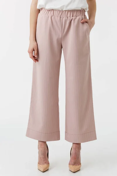 Niña Pantalones Color Rosa Sobre Fondo Blanco — Foto de Stock