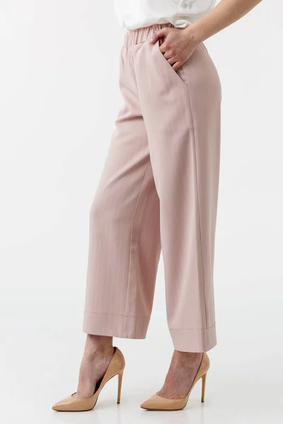 Niña Pantalones Color Rosa Sobre Fondo Blanco —  Fotos de Stock