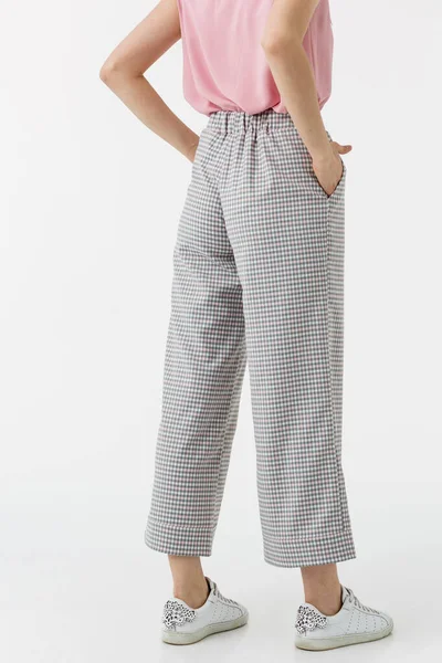 Young Girl Grey Trousers White Background — Stock Photo, Image