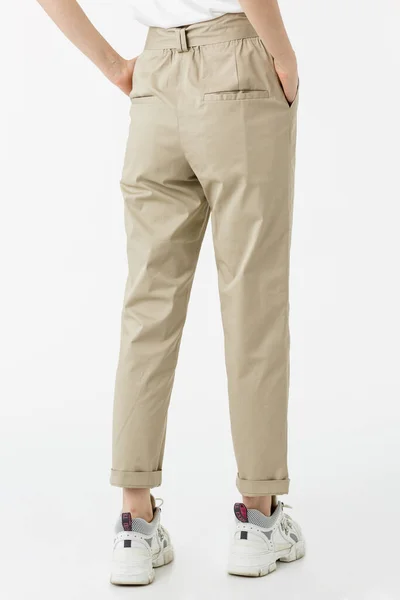 Jeune Fille Pantalon Pastel Sur Fond Blanc — Photo