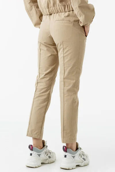 Jeune Fille Pantalon Pastel Sur Fond Blanc — Photo