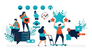 Kullanıcı memnuniyeti derecesi. Görüşleri duygu simgeleriyle doldurun ve yıldız geri bildirimi yapın, paylaşın, yorumlar gibi. İniş sayfası, web, web sitesi, afiş, mobil uygulamalar, broşür, poster, ui