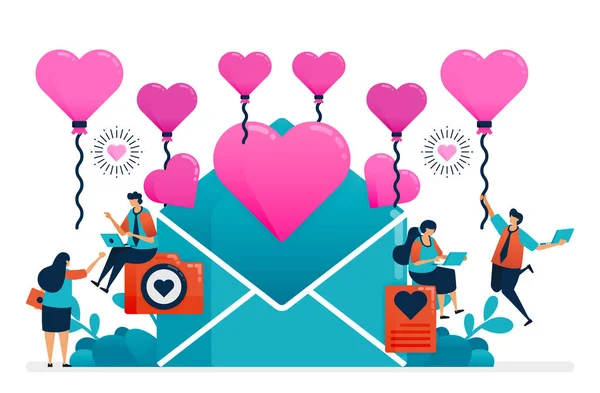 Liefdesbrief Voor Koppel Valentijnsdag Bruiloft Verloving Roze Hart Ballon Voor — Stockvector