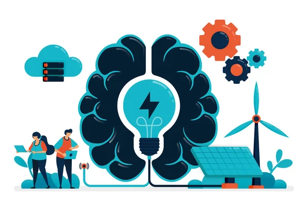 Sztuczna Inteligencja Dla Inteligentnej Zielonej Energii Sztuczne Zarządzanie Energią Mózgu — Wektor stockowy