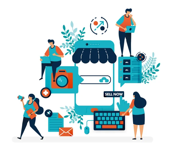 Marketplace Platform Selling Smartphone Create Shop Business Mobile System Online — Stok Vektör
