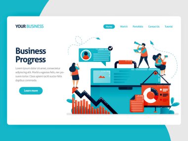 Sunumlar için afiş iş illüstrasyonları. İş büyümesini arttırma stratejisi. İş dünyasında fikirler arıyorum. İniş sayfası, web sitesi, cep telefonu, broşür, poster için düz çizgi film karakteri