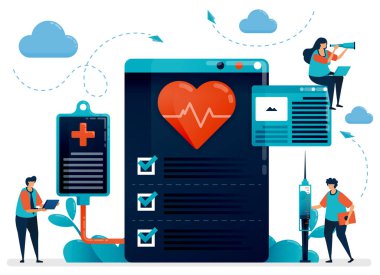 Sağlık kontrolü için tıbbi kardiyoloji. Hastane, klinik, kalp hastalığı teşhisi ve tedavisi için laboratuvar. İniş sayfası, web, pankart, mobil uygulamalar, poster için düz karakter çizimi