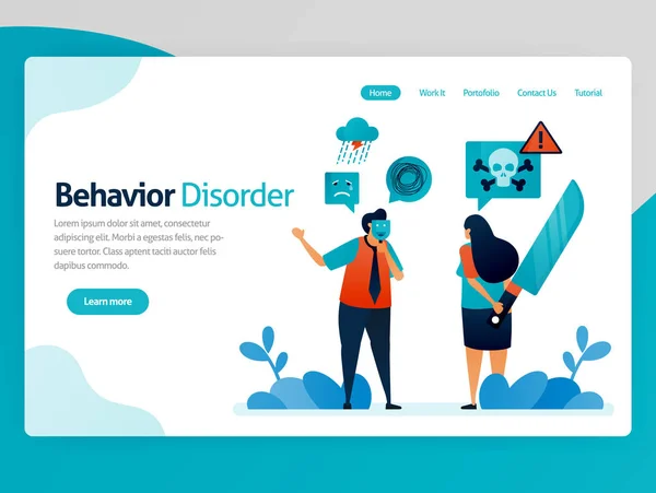 Illustration of behavior disorder. False emotions. Multiple personality. Hypocritical. Lying with yourself. Desire to kill. Vector cartoon for website homepage header landing web page template apps — Stock Vector