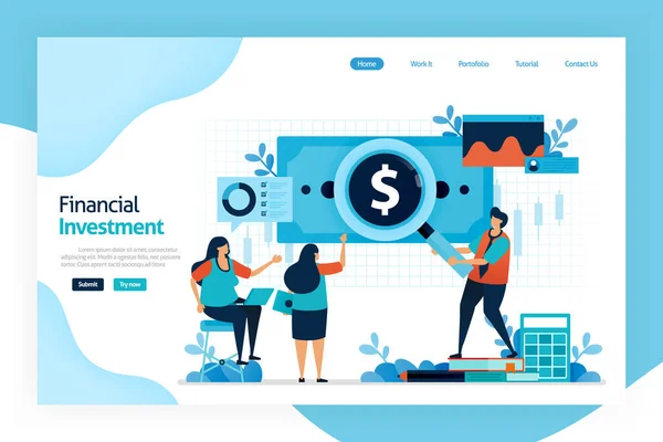 Landing page of financial investment. invest to allocate money in  expectation of benefit in future. investment return, dividends, interest, rental income of capital gain and currency exchange rates — 스톡 벡터